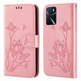 For OPPO A16 Lotus Embossed Leather Phone Case(Pink)