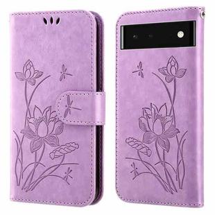For Google Pixel 6 Lotus Embossed Leather Phone Case(Purple)