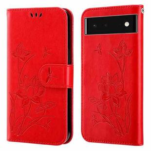 For Google Pixel 6 Pro Lotus Embossed Leather Phone Case(Red)