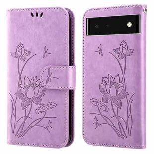 For Google Pixel 6 Pro Lotus Embossed Leather Phone Case(Purple)