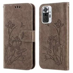 For Xiaomi Redmi Note 9 Pro / Pro Max Lotus Embossed Leather Phone Case(Grey)