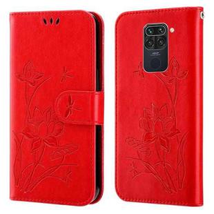 For Xiaomi Redmi Note 9 / 10X 4G Lotus Embossed Leather Phone Case(Red)