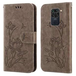 For Xiaomi Redmi Note 9 / 10X 4G Lotus Embossed Leather Phone Case(Grey)