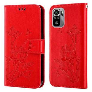 For Xiaomi Redmi Note 10 4G / Note 10S Lotus Embossed Leather Phone Case(Red)