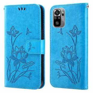 For Xiaomi Redmi Note 10 4G / Note 10S Lotus Embossed Leather Phone Case(Blue)