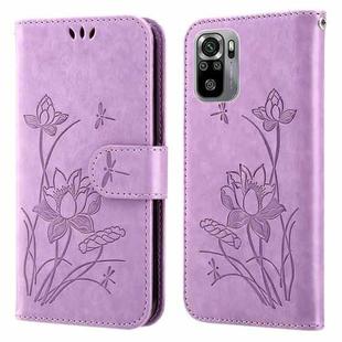 For Xiaomi Redmi Note 10 4G / Note 10S Lotus Embossed Leather Phone Case(Purple)