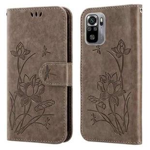 For Xiaomi Redmi Note 10 4G / Note 10S Lotus Embossed Leather Phone Case(Grey)