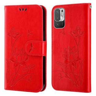 For Xiaomi Redmi Note 10 5G Lotus Embossed Leather Phone Case(Red)