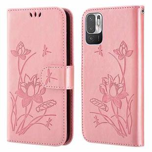 For Xiaomi Redmi Note 10 5G Lotus Embossed Leather Phone Case(Pink)