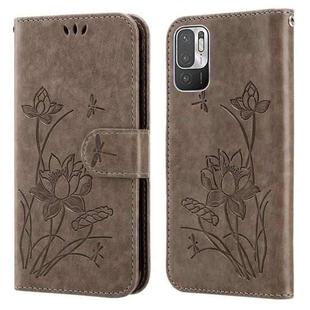 For Xiaomi Redmi Note 10 5G Lotus Embossed Leather Phone Case(Grey)