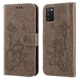 For Samsung Galaxy A03s 166mm Lotus Embossed Leather Phone Case(Grey)