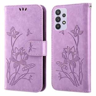 For Samsung Galaxy A32 5G Lotus Embossed Leather Phone Case(Purple)