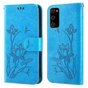For Samsung Galaxy S20 FE Lotus Embossed Leather Phone Case(Blue)