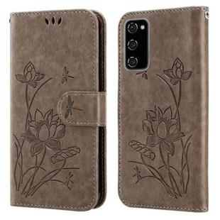 For Samsung Galaxy S20 FE Lotus Embossed Leather Phone Case(Grey)