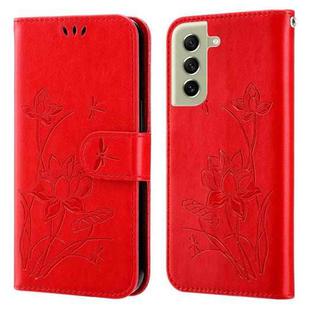 For Samsung Galaxy S21 FE 5G Lotus Embossed Leather Phone Case(Red)