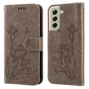 For Samsung Galaxy S21 FE 5G Lotus Embossed Leather Phone Case(Grey)