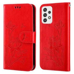 For Samsung Galaxy A52s 5G / A52 5G / 4G Lotus Embossed Leather Phone Case(Red)