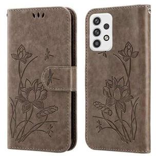 For Samsung Galaxy A52s 5G / A52 5G / 4G Lotus Embossed Leather Phone Case(Grey)