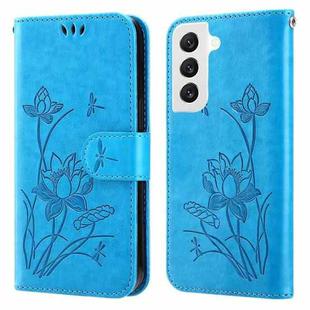 For Samsung Galaxy S22 5G Lotus Embossed Leather Phone Case(Blue)