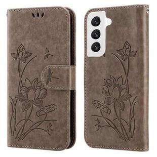 For Samsung Galaxy S22 5G Lotus Embossed Leather Phone Case(Grey)
