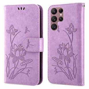 For Samsung Galaxy S22 Ultra 5G Lotus Embossed Leather Phone Case(Purple)