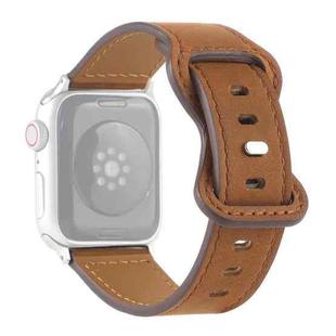 Crazy Horse Leather Butterfly Buckle Watch Band For Apple Watch Ultra 49mm / Series 8&7 45mm / SE 2&6&SE&5&4 44mm / 3&2&1 42mm(Brown)