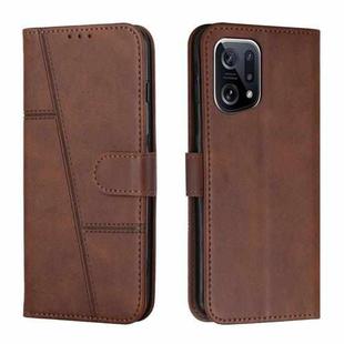 For OPPO Find X5 Stitching Calf Texture Buckle Leather Phone Case(Brown)