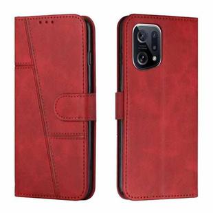 For OPPO Find X5 Stitching Calf Texture Buckle Leather Phone Case(Red)