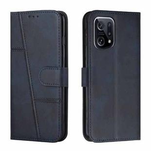For OPPO Find X5 Stitching Calf Texture Buckle Leather Phone Case(Blue)