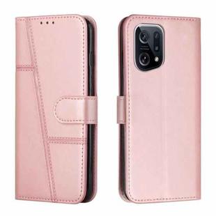 For OPPO Find X5 Stitching Calf Texture Buckle Leather Phone Case(Pink)