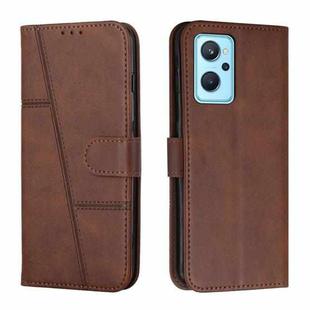 For OPPO Realme 9i / A36 / A76 Stitching Calf Texture Buckle Leather Phone Case(Brown)