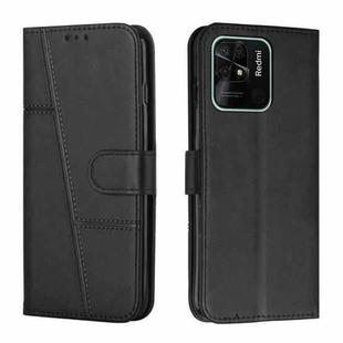 For Xiaomi Redmi 10C 4G / Redmi 10 (India) Stitching Calf Texture Buckle Leather Phone Case(Black)