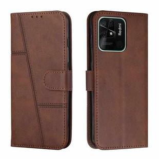 For Xiaomi Redmi 10C 4G / Redmi 10 (India) Stitching Calf Texture Buckle Leather Phone Case(Brown)