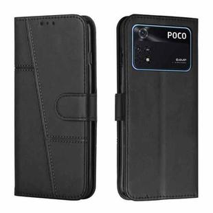 For Xiaomi Poco M4 Pro 4G Stitching Calf Texture Buckle Leather Phone Case(Black)