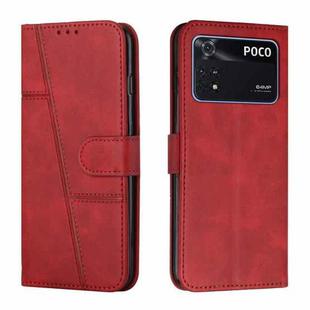 For Xiaomi Poco M4 Pro 4G Stitching Calf Texture Buckle Leather Phone Case(Red)