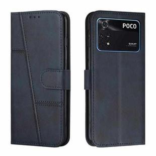 For Xiaomi Poco M4 Pro 4G Stitching Calf Texture Buckle Leather Phone Case(Blue)