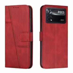 For Xiaomi Poco M4 Pro 5G Stitching Calf Texture Buckle Leather Phone Case(Red)