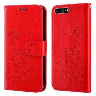 For iPhone SE 2022 / SE 2020 / 8 / 7 Lotus Embossed Leather Phone Case(Red)