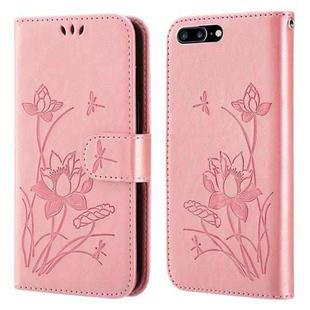 For iPhone SE 2022 / SE 2020 / 8 / 7 Lotus Embossed Leather Phone Case(Pink)