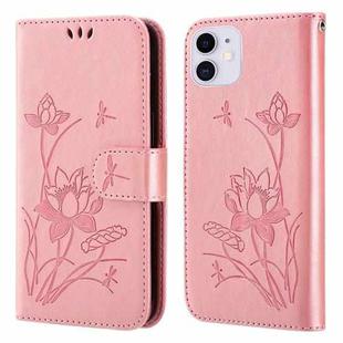 For iPhone 11 Lotus Embossed Leather Phone Case (Pink)
