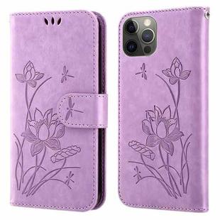 Lotus Embossed Leather Phone Case For iPhone 12 / 12 Pro(Purple)
