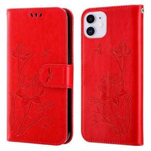 Lotus Embossed Leather Phone Case For iPhone 12 mini(Red)