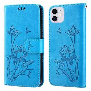 Lotus Embossed Leather Phone Case For iPhone 12 mini(Blue)