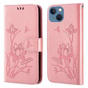 Lotus Embossed Leather Phone Case For iPhone 13(Pink)