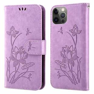 Lotus Embossed Leather Phone Case For iPhone 13 Pro(Purple)