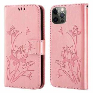 Lotus Embossed Leather Phone Case For iPhone 13 Pro(Pink)