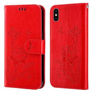 Lotus Embossed Leather Phone Case For iPhone XS / X(Red)