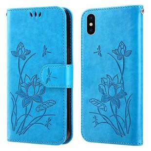 Lotus Embossed Leather Phone Case For iPhone XS / X(Blue)