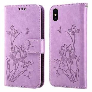 Lotus Embossed Leather Phone Case For iPhone XS / X(Purple)