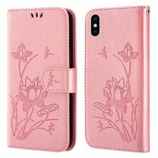 Lotus Embossed Leather Phone Case For iPhone XS / X(Pink)